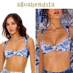 Agua Bendita Tales Malory Bikini Top Blue and White Patterned Bikini Top S 140$
